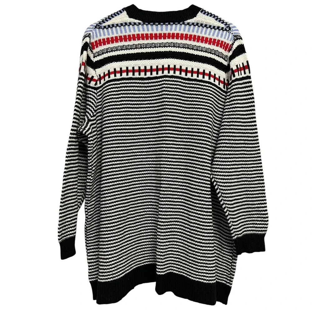 Lane Bryant Sweater Womens 18/20 Black White Stripe‎ Open Front Cardigan Knit